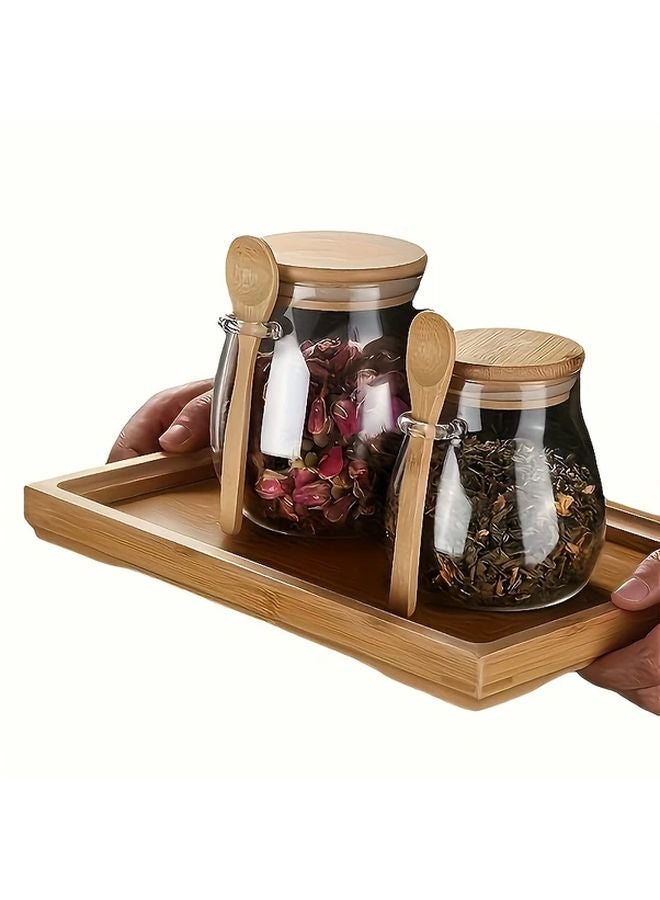 2pcs Airtight Glass Storage Jar With Spoon 11 83oz For Coffee Sugar Tea Salt Spices - Image 2